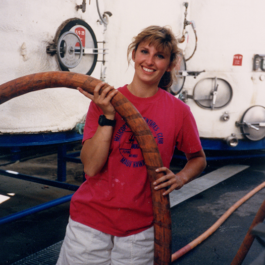 Dry Creek Vineyard's Kim Stare Wallace working in wine production, 1979
