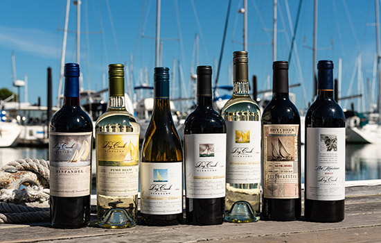 Dry Creek Vineyard Signature Wines in front of sailing boats