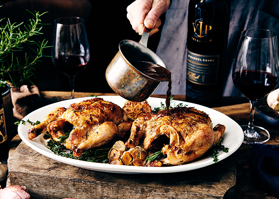 Roasted Cornish Game Hen with Rosemary-Infused Red Wine Sauce