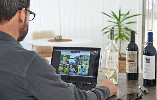 Man enjoying a virtual tasting with Dry Creek Vineyard wines