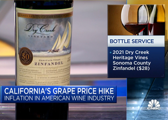 2021 Heritage Vines Zinfandel featured on CNBC's Squawk Box on August 31, 2023